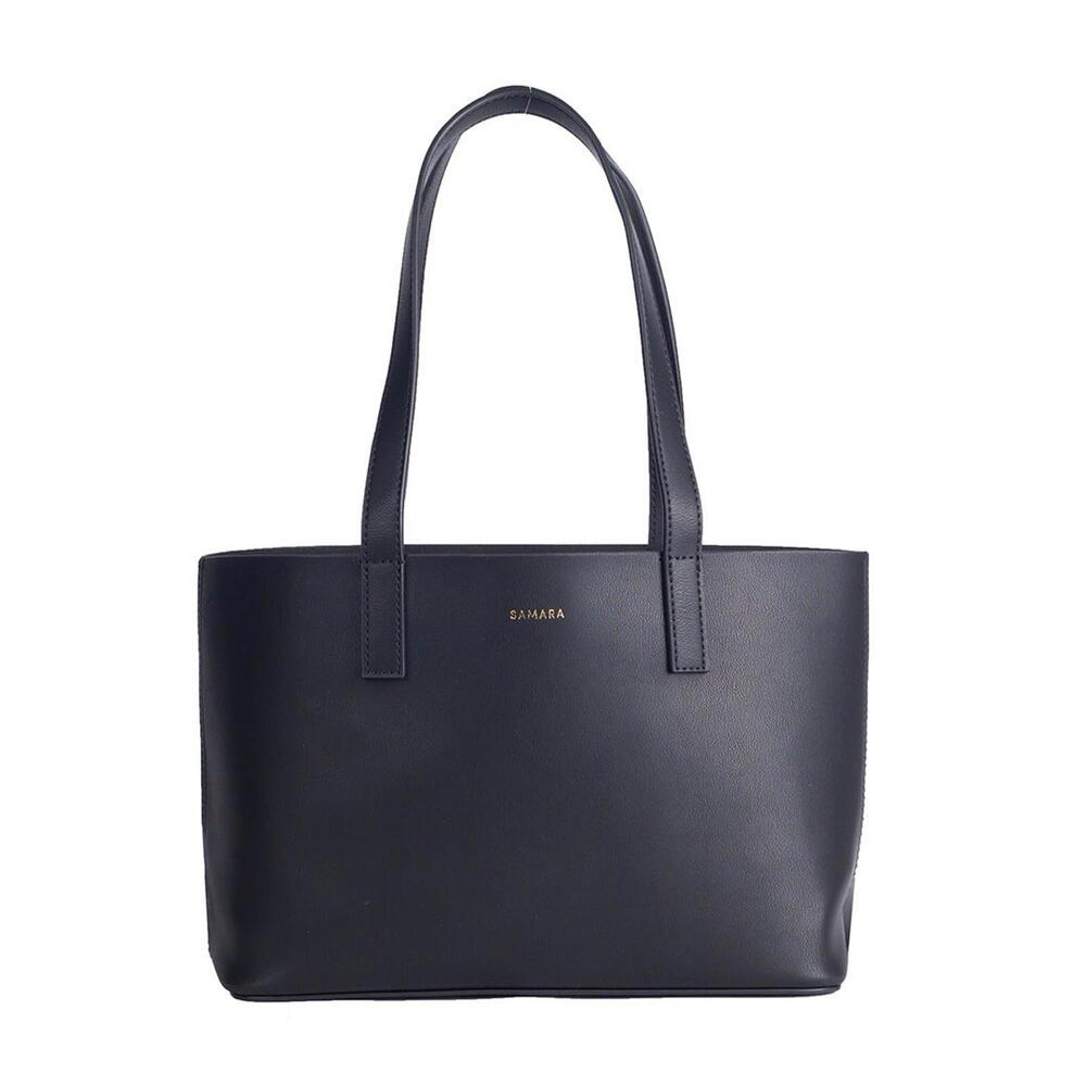 Samara Rhian Mini Tote Black Vegan Leather Minimalist 14” Laptop Bag NWOT Purse